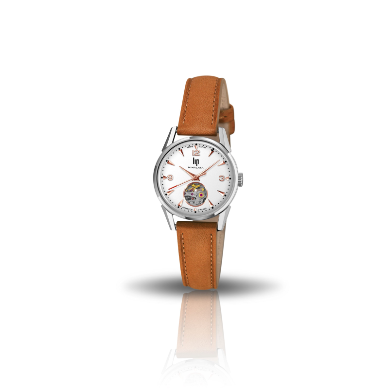 Montre LIP Himalaya fond blanc coeur battant bracelet cuir marron