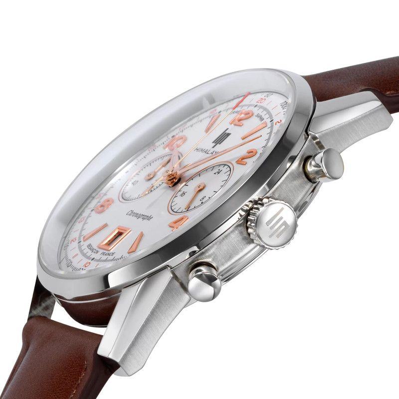 Montre LIP Himalaya chrono en acier bracelet cuir marron