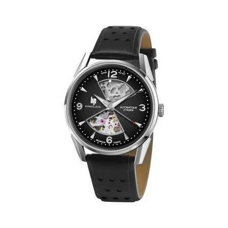 Montre automatique homme LIP Himalaya sablier fond et bracelet cuir noirs