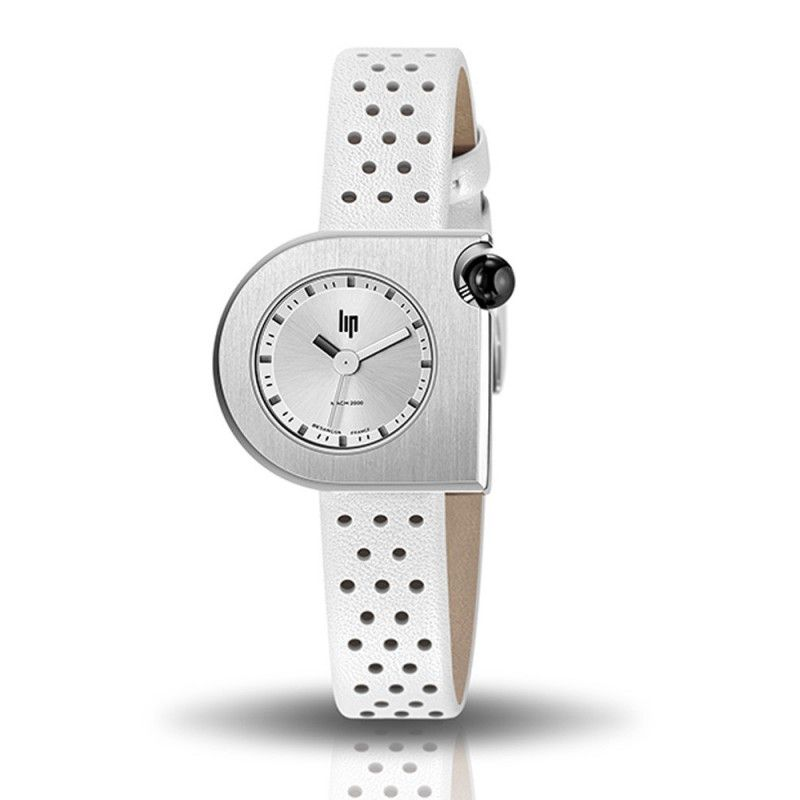 Montre LIP Mach 2000 Mini cadran acier bracelet cuir blanc